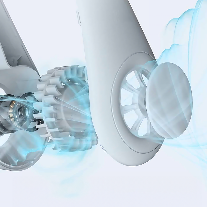 Interne Turbinen des FluxoFan verteilen kühle Luft ohne Rotorblätter